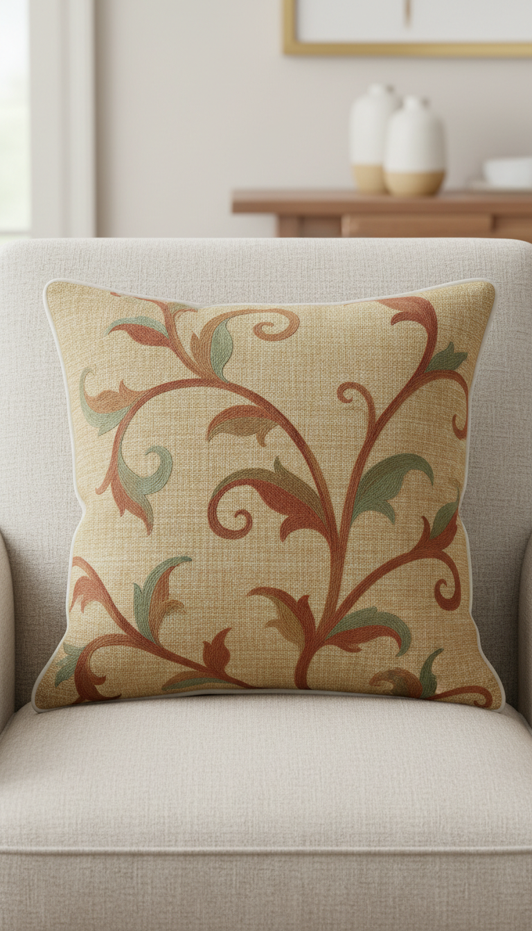 Embroidered Linen Throw Pillow